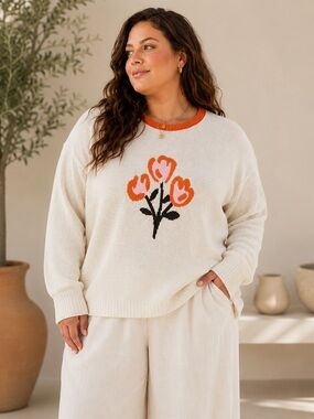 Fresh Cut Flowers Tulip Sweater Floral Knit Cottagecore